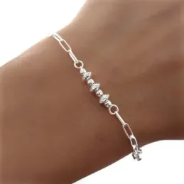 Pulsera plata Ley 925m mujer 17 cm. cadena forzada alargada combinada