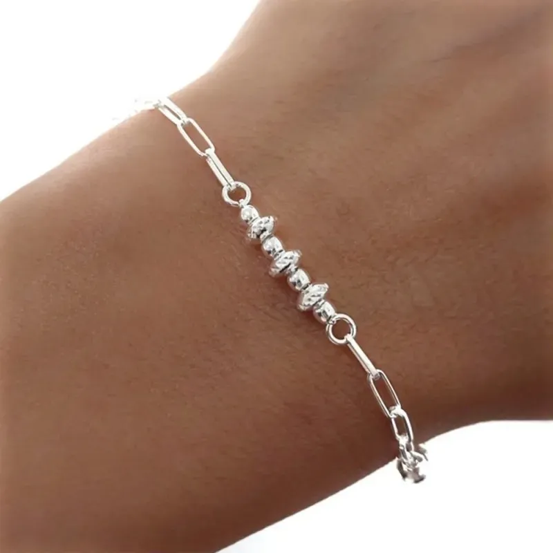 Pulsera plata Ley 925m mujer 17 cm. cadena forzada alargada combinada