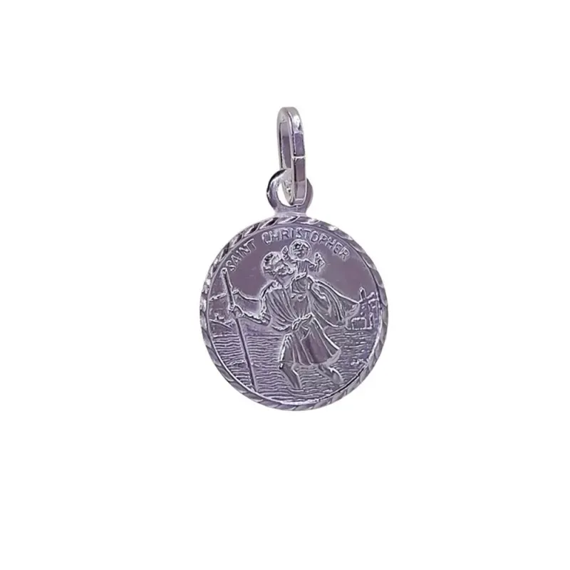 San Cristóbal medalla plata Ley 925m unisex 15 mm. detalle bisel