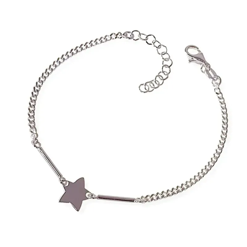 Pulsera plata Ley 925m mujer 16 cm. cadena barbada 2 mm. detalle estr
