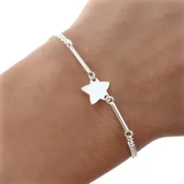 Pulsera plata Ley 925m mujer 16 cm. cadena barbada 2 mm. detalle estr