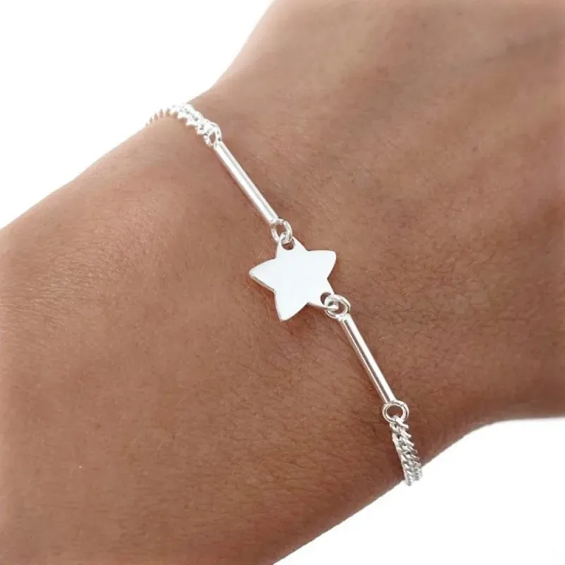 Pulsera plata Ley 925m mujer 16 cm. cadena barbada 2 mm. detalle estr