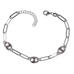 Pulsera plata Ley 925m mujer 17 cm. cadena forzada alargada combinada