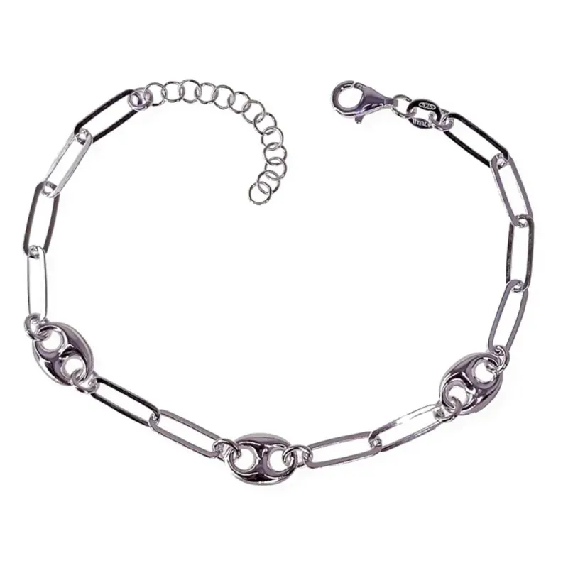 Pulsera plata Ley 925m mujer 17 cm. cadena forzada alargada combinada