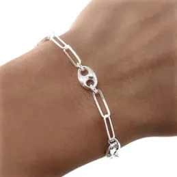 Pulsera plata Ley 925m mujer 17 cm. cadena forzada alargada combinada