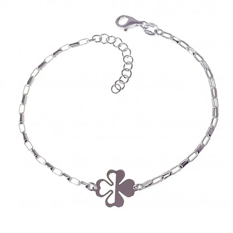 Pulsera plata Ley 925m mujer 17 cm. forzada alargada detalle trébol l