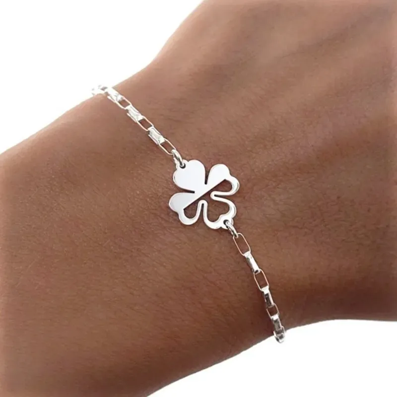 Pulsera plata Ley 925m mujer 17 cm. forzada alargada detalle trébol l