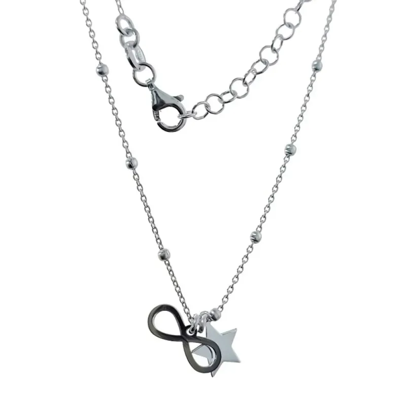 Gargantilla plata Ley 925m mujer 40 cm. cadena combinada bolas colgan