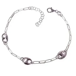 Pulsera plata Ley 925m mujer 17 cm. cadena forzada alargada combinada