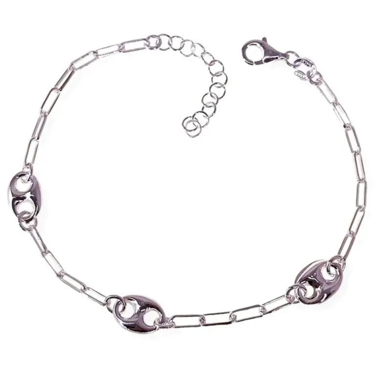 Pulsera plata Ley 925m mujer 17 cm. cadena forzada alargada combinada
