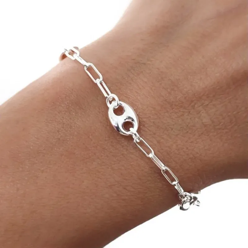 Pulsera plata Ley 925m mujer 17 cm. cadena forzada alargada combinada