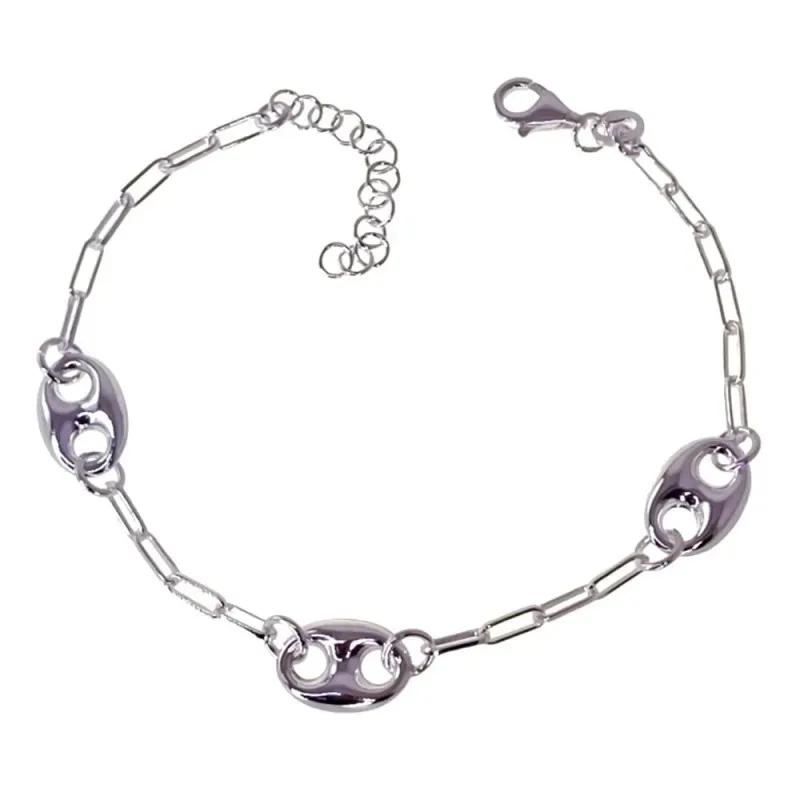 Pulsera plata Ley 925m mujer 17 cm. cadena forzada combinada calabrot