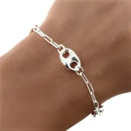Pulsera plata Ley 925m mujer 17 cm. cadena forzada combinada calabrot