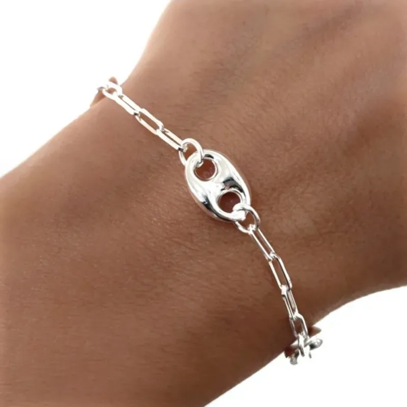 Pulsera plata Ley 925m mujer 17 cm. cadena forzada combinada calabrot