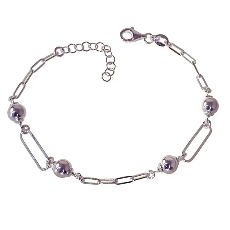 Pulsera plata Ley 925m mujer 17 cm. cadena forzada alargada combinada