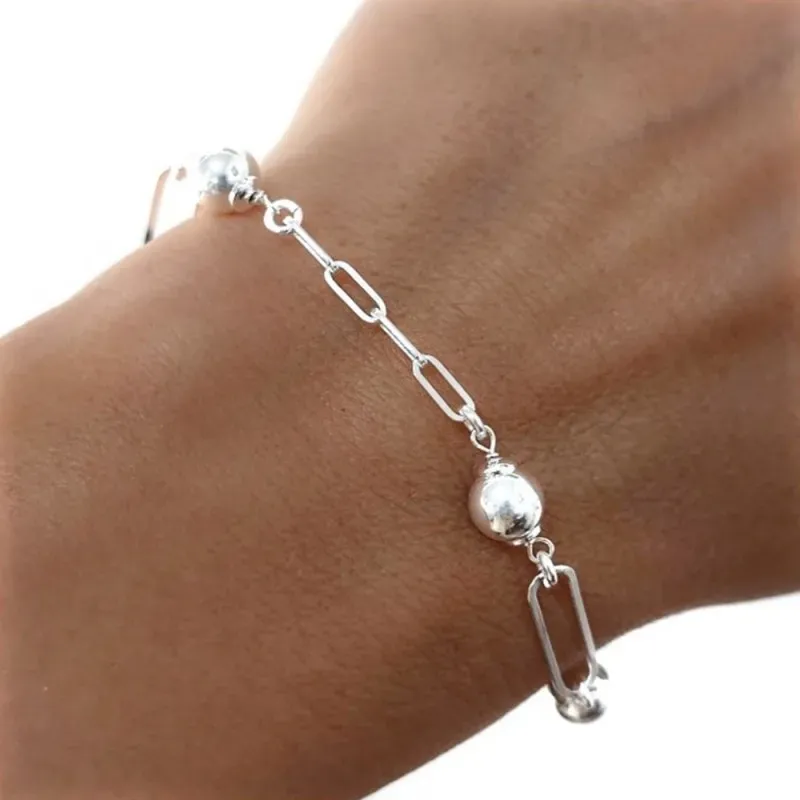 Pulsera plata Ley 925m mujer 17 cm. cadena forzada alargada combinada