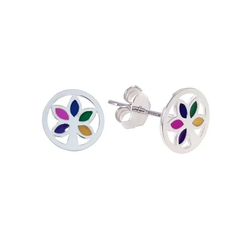 Pendientes plata Ley 925m mujer redondos 8 mm. árbol vida centro esma