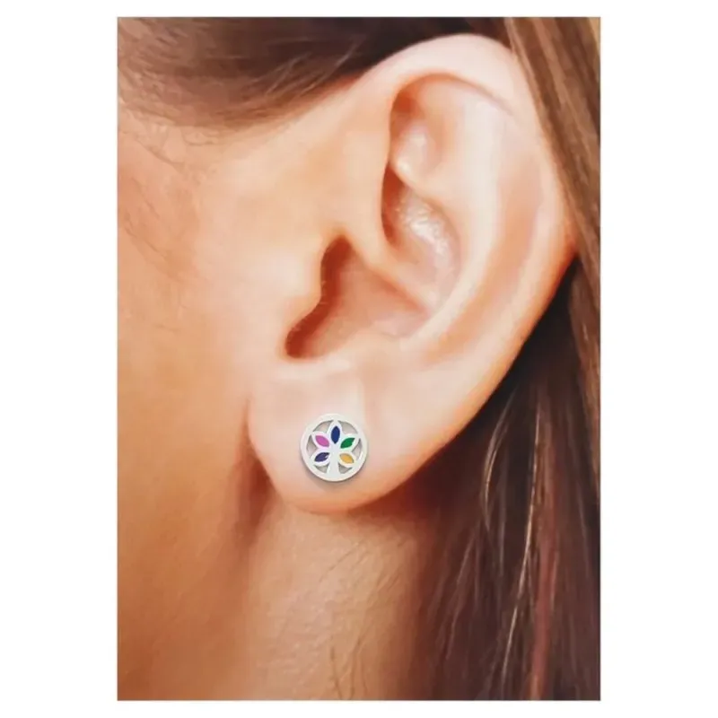 Pendientes plata Ley 925m mujer redondos 8 mm. árbol vida centro esma