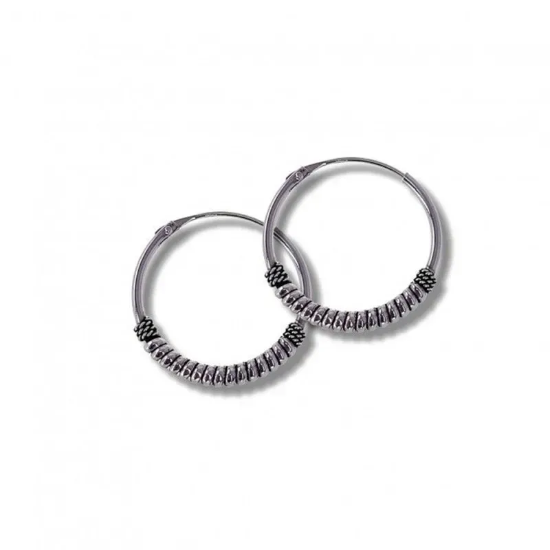 Aros Bali Pendientes Plata Ley 925m mujer 20 mm. oxidados 1.2 mm. gro