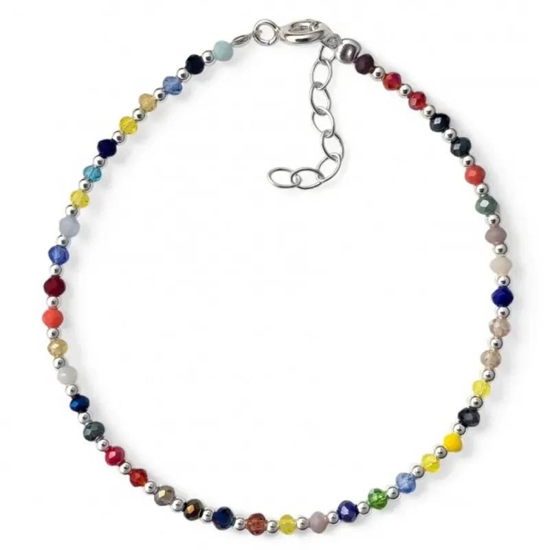 Pulsera en Plata de Ley 925m con 17 cm. y piedras de color de 2.5 mm.