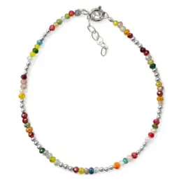 Pulsera en Plata de Ley 925m con 17 cm. y piedras de color 2.5 mm. y