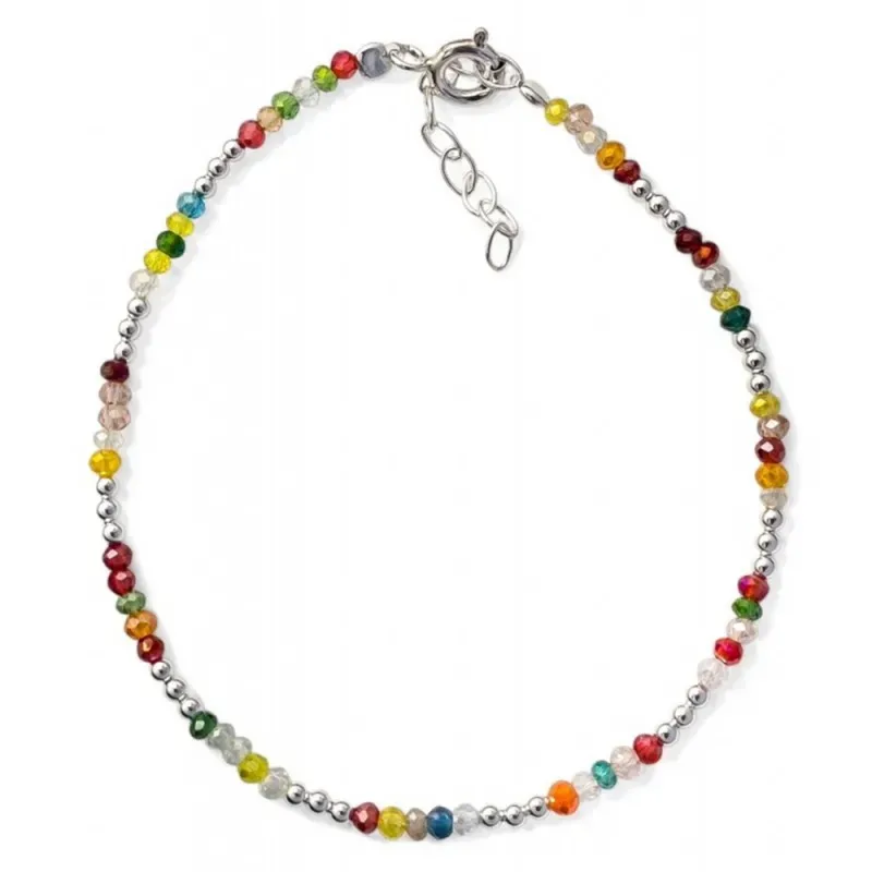 Pulsera en Plata de Ley 925m con 17 cm. y piedras de color 2.5 mm. y