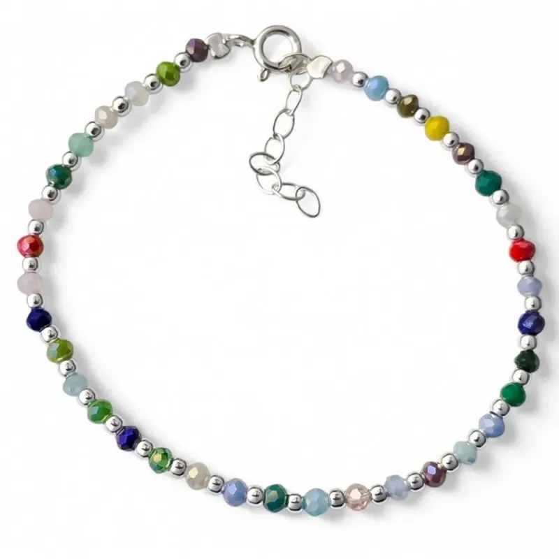 Pulsera en Plata de Ley 925m 17 cm. con bolas lisas de 2.5 mm. y pied