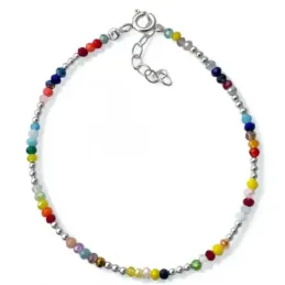 Pulsera en Plata de Ley 925m 17 cm. con bolas lisas de 2 mm. y piedra
