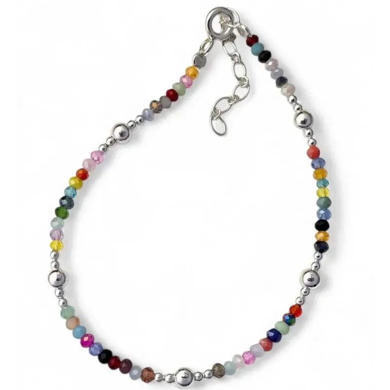 Pulsera en Plata de Ley 925m 17 cm. con bolas lisas de 2 mm. y 4 mm.