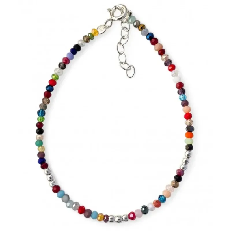 Pulsera en Plata de Ley 925m 17 cm. con bolas lisas de 2.5 mm. y pied