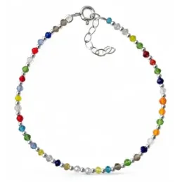 Pulsera en Plata de Ley 925m 17 cm. con piedras de colores de 2.5 mm.