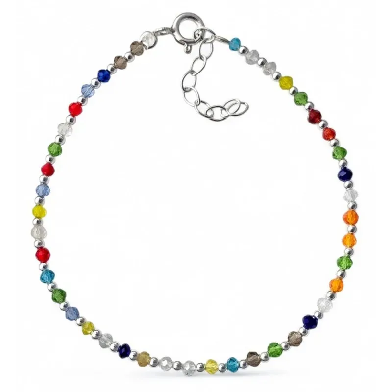 Pulsera en Plata de Ley 925m 17 cm. con piedras de colores de 2.5 mm.