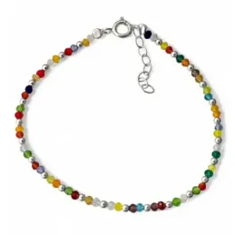 Pulsera en Plata de Ley 925m 17 cm. con piedras de colores de 2.5 mm.