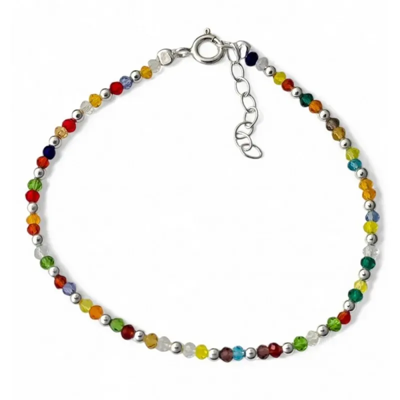 Pulsera en Plata de Ley 925m 17 cm. con piedras de colores de 2.5 mm.
