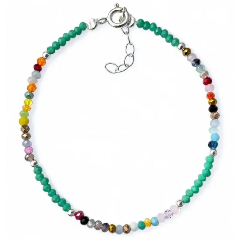 Pulsera en Plata de Ley 925m 17 cm. con piedras color 2.5 mm. con 9 y