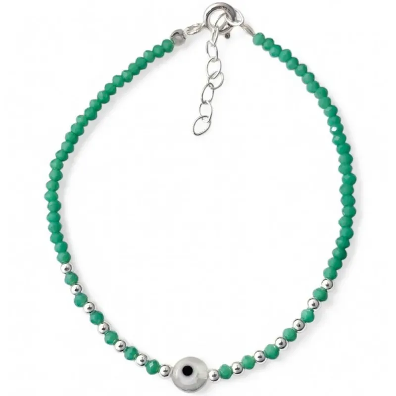 Pulsera de Ojo Turco en Plata de Ley 925m 17 cm. con piedras de color