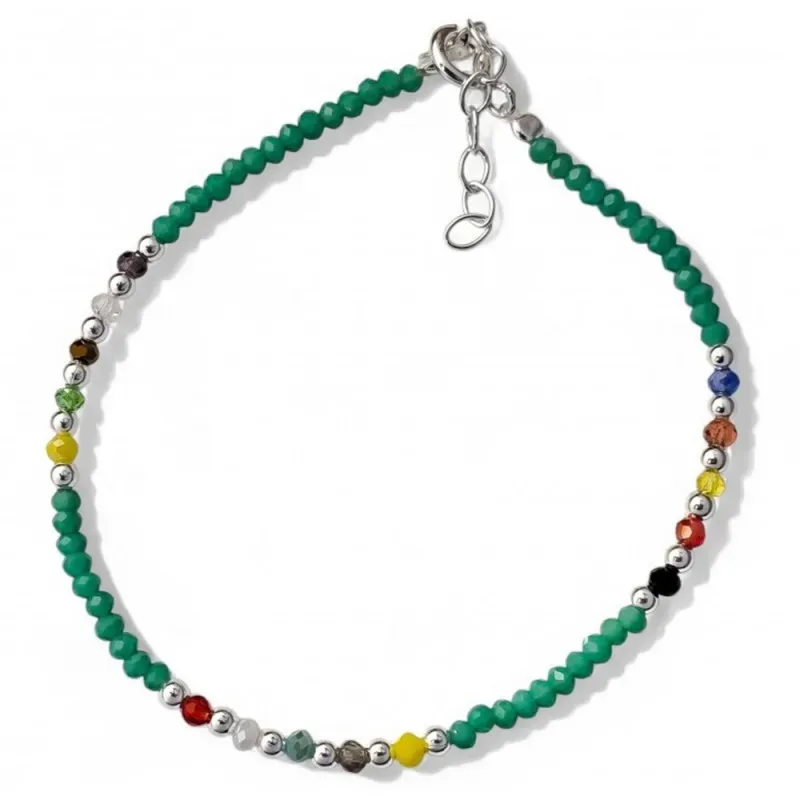 Pulsera en Plata de Ley 925m con 17 cm. piedras color verde combinada
