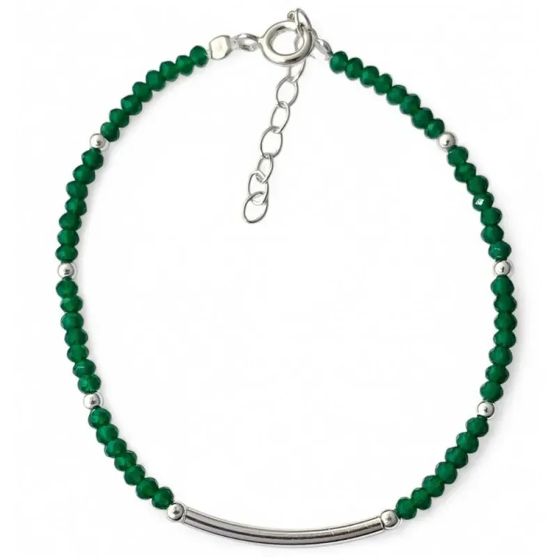 Pulsera Plata de Ley 925m 17 cm. piedras color verde 2.5 mm. combinad