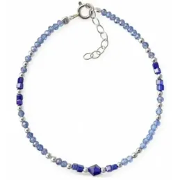 Pulsera en Plata de Ley 925m 17 cm. piedras color azul 2.5 mm. y 4 mm