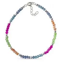 Pulsera Plata de Ley 925m con 17 cm. piedras colores combinados 3 mm.