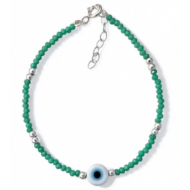 Pulsera en Plata de Ley 925m con 17 cm. Ojo turco de 8 mm. piedras ve