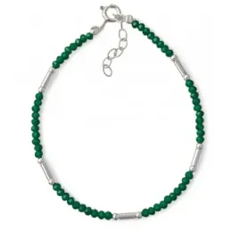 Pulsera Plata de Ley 925m con 17 cm. piedras color verde 2.5 mm. bola