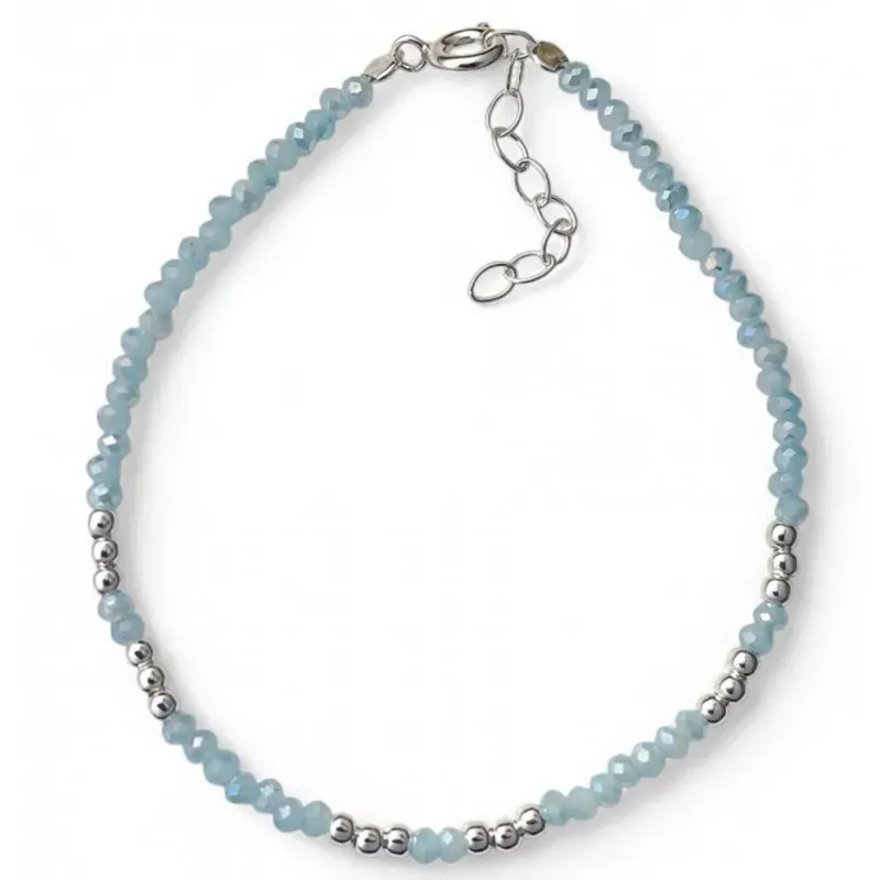 Pulsera Plata de Ley 925m con 17 cm. piedras de color azul 2.5 mm. y