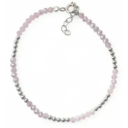 Pulsera Plata de Ley 925m con 17 cm. piedras de color rosa 2.5 mm. y