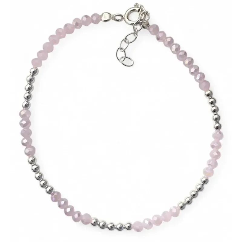 Pulsera Plata de Ley 925m con 17 cm. piedras de color rosa 2.5 mm. y