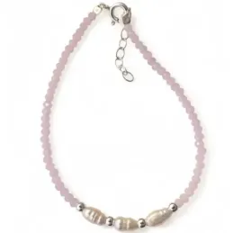 Pulsera Plata de Ley 925m 17 cm. piedras color rosa 2.5 mm. y bolas l