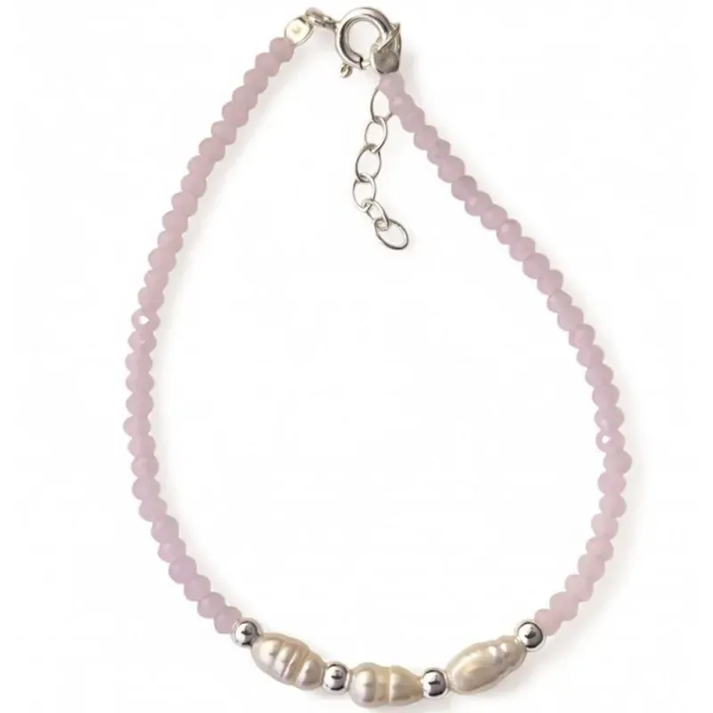 Pulsera Plata de Ley 925m 17 cm. piedras color rosa 2.5 mm. y bolas l