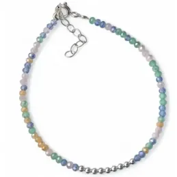 Pulsera Plata de Ley 925m con 17 cm. piedras colores tonos pastel 2.5