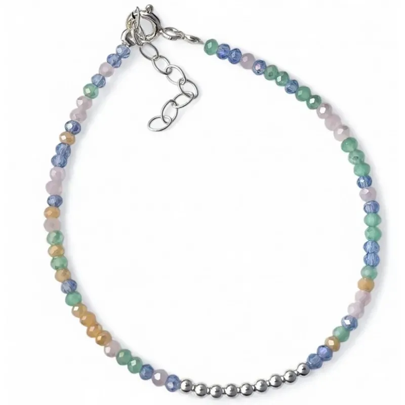 Pulsera Plata de Ley 925m con 17 cm. piedras colores tonos pastel 2.5