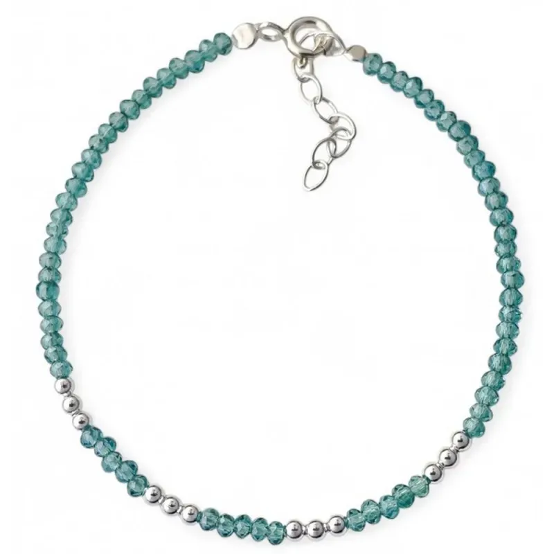 Pulsera en Plata de Ley 925m con 17 cm. y piedras azules con bolas li